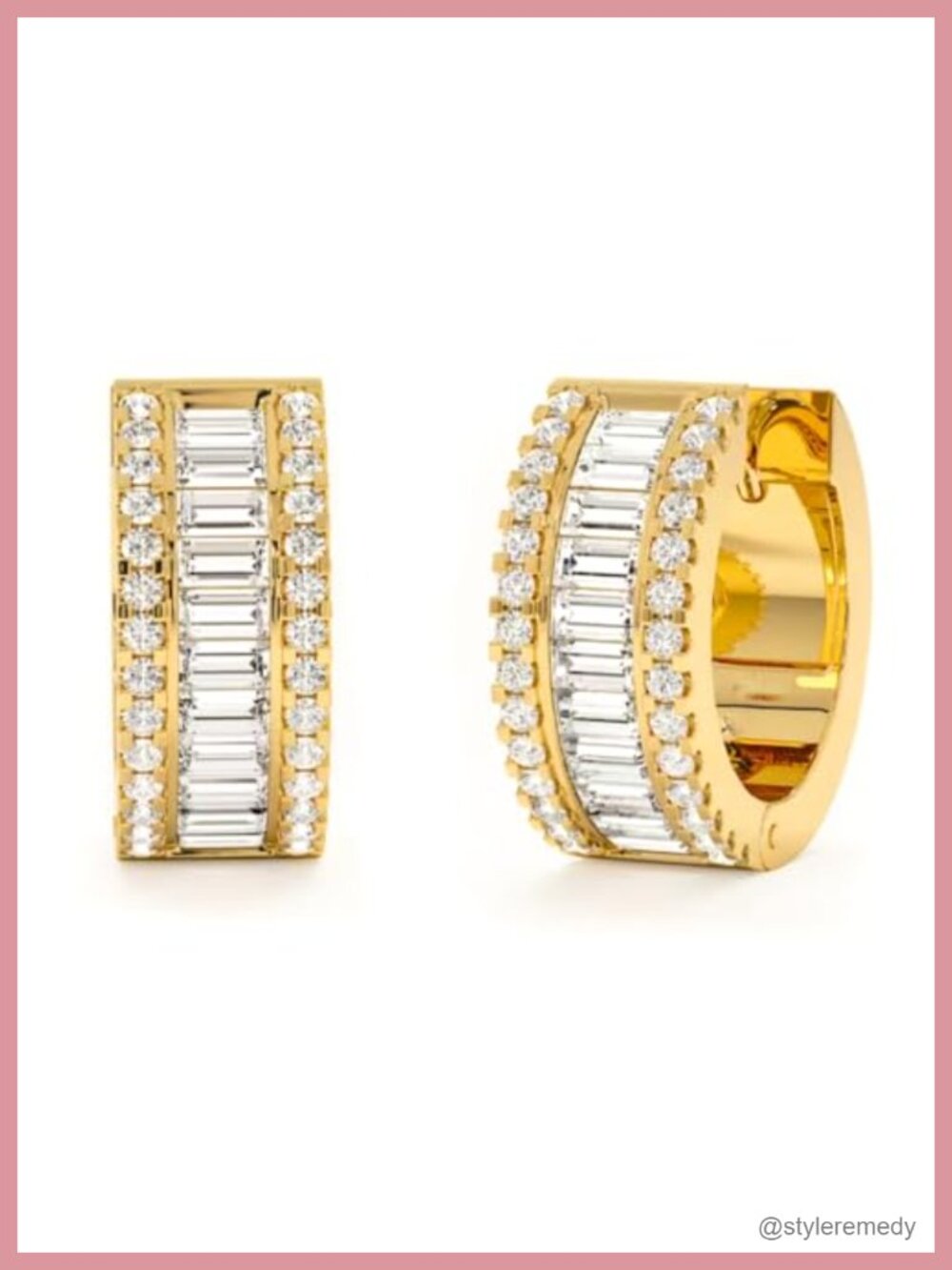 Gold Plated 925 Sterling Silver Baguette Huggie Hoop Earrings CZ